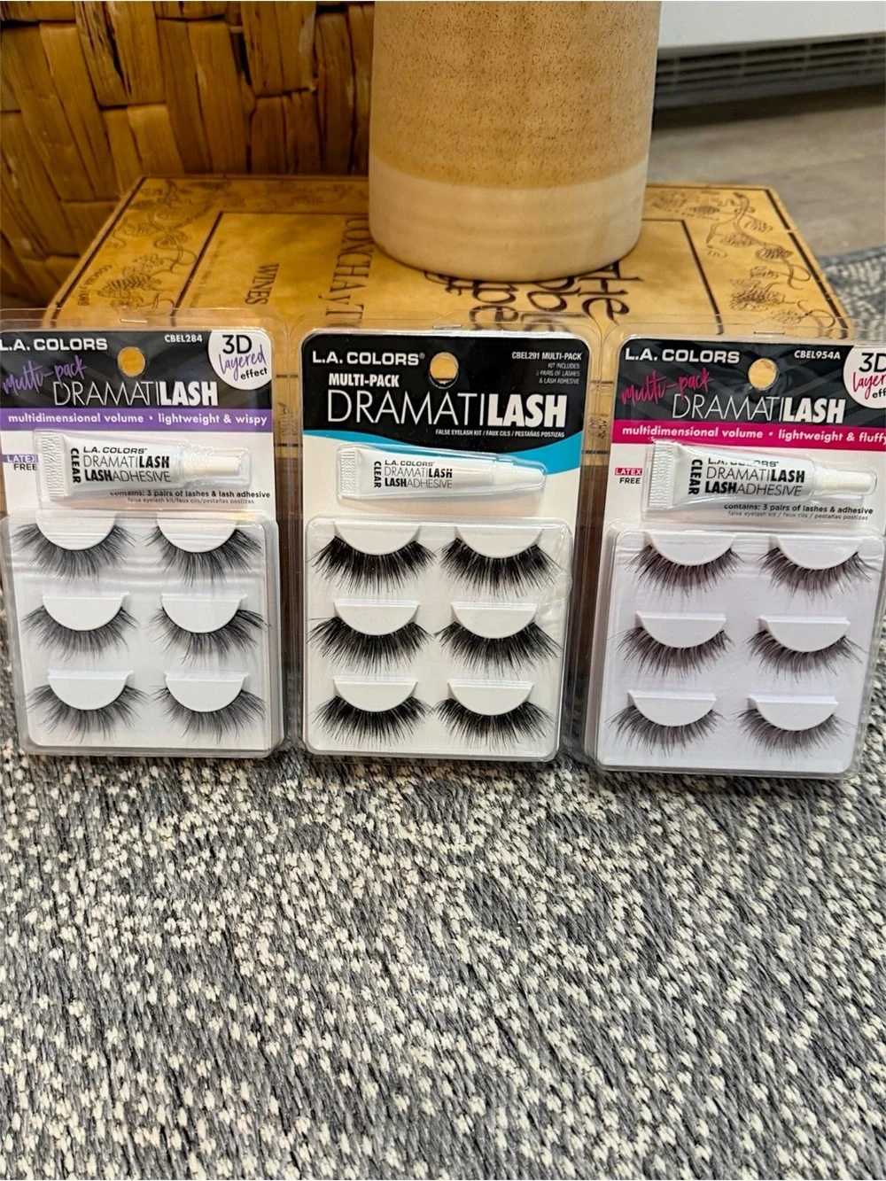 New Fake Eyelashes Bundle- L.A. Colors - 9 Pairs + 3 Lash Adhesives DramatiLash